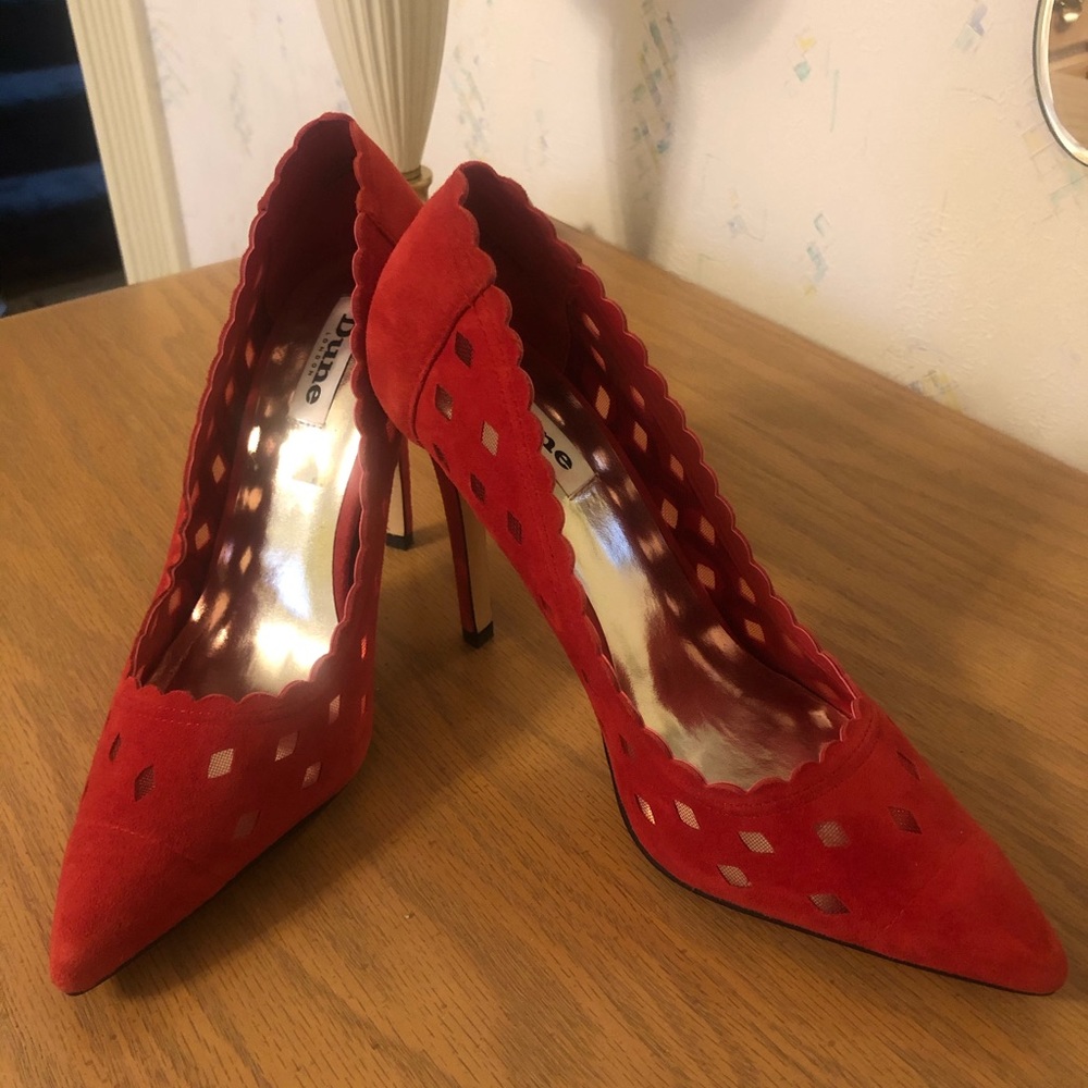 Red suede Dune high heels